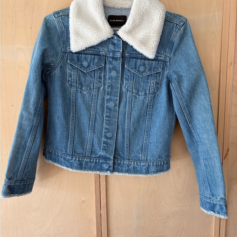 Club Monaco Denim Jacket with Fur Collar